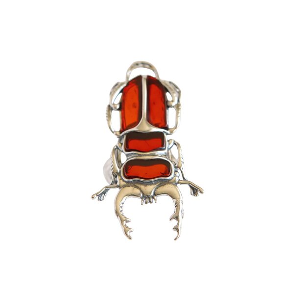 Baltic Cherry Amber Scarab Ring in 925 Sterling Silver - Picture 3 of 8